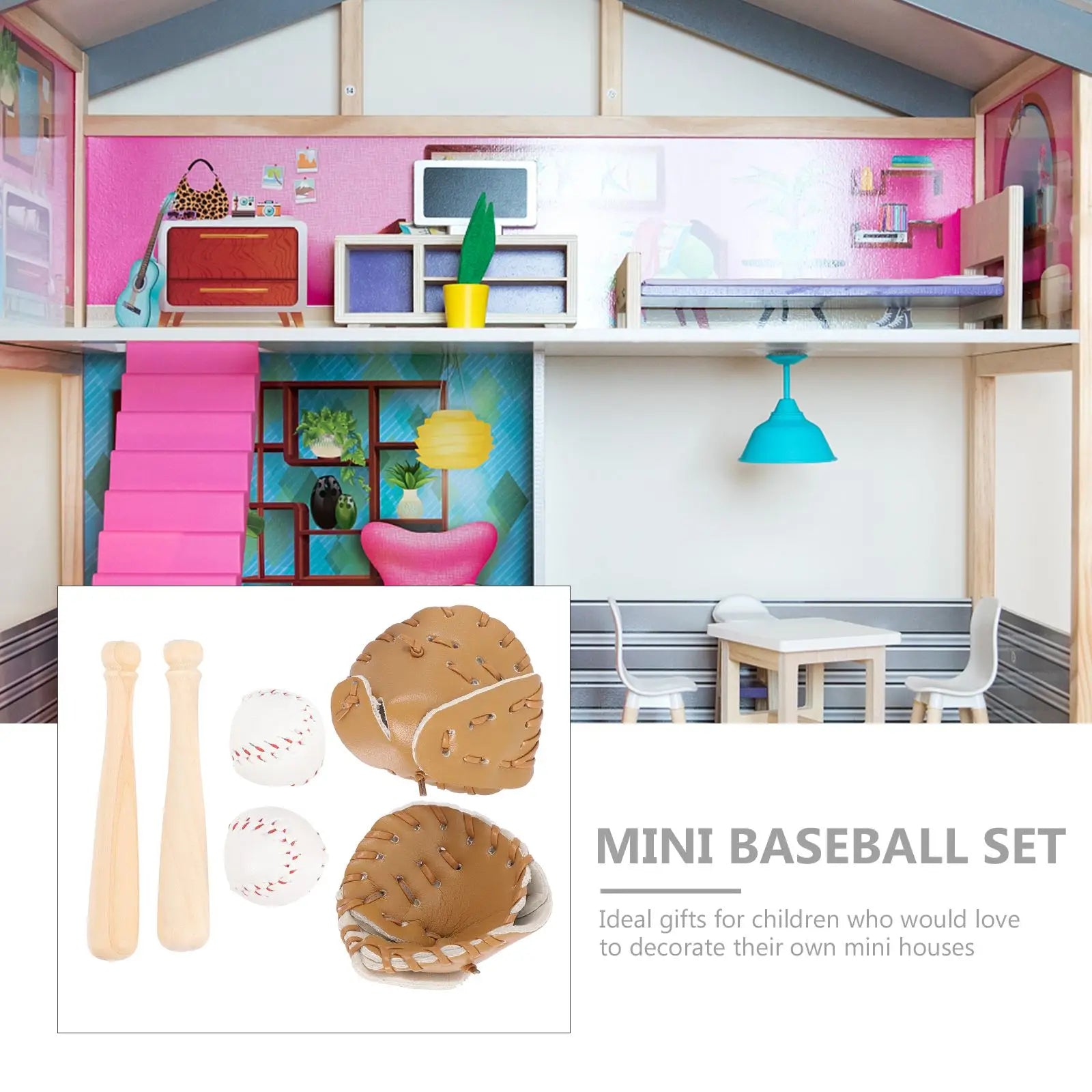 2 Sets Mini Baseball Glove Baseball Bat Decor Mini Baseball Set Keychains sports theme Photography Prop dollhouse decor kids - Sonic Sweat Lab