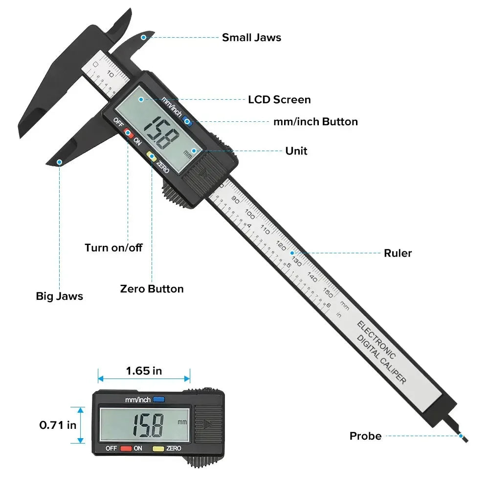 150mm 100mm Electronic Digital Caliper Carbon Fiber Dial Vernier Caliper Gauge Micrometer Measuring Tool Digital Ruler - Sonic Sweat Lab