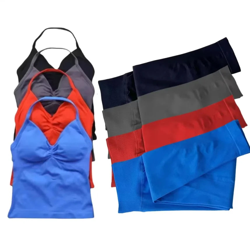 2-Piece Yoga Set Women's Neck Vest and Leggings of The Same Color Resistance Training Exercise Running Seamless Pants Vest Set - Sonic Sweat Lab