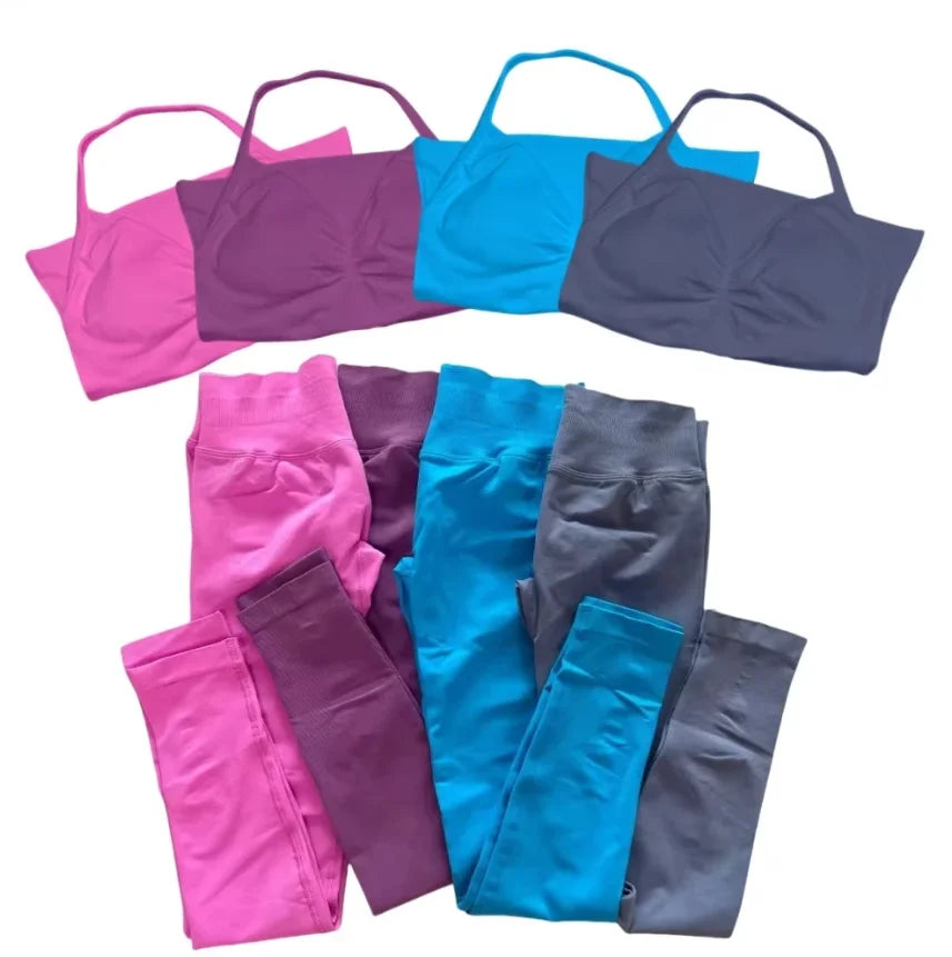 2-Piece Yoga Set Women's Neck Vest and Leggings of The Same Color Resistance Training Exercise Running Seamless Pants Vest Set - Sonic Sweat Lab