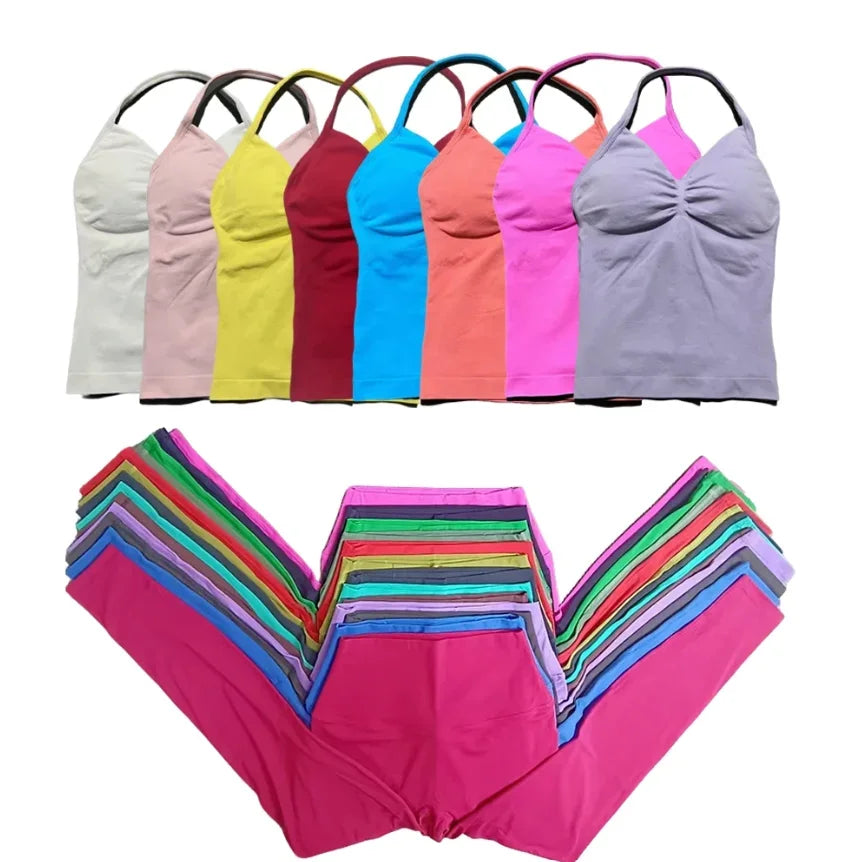 2-Piece Yoga Set Women's Neck Vest and Leggings of The Same Color Resistance Training Exercise Running Seamless Pants Vest Set - Sonic Sweat Lab