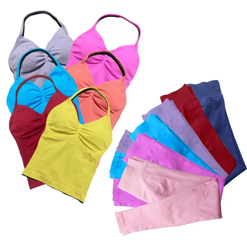 2-Piece Yoga Set Women's Neck Vest and Leggings of The Same Color Resistance Training Exercise Running Seamless Pants Vest Set - Sonic Sweat Lab